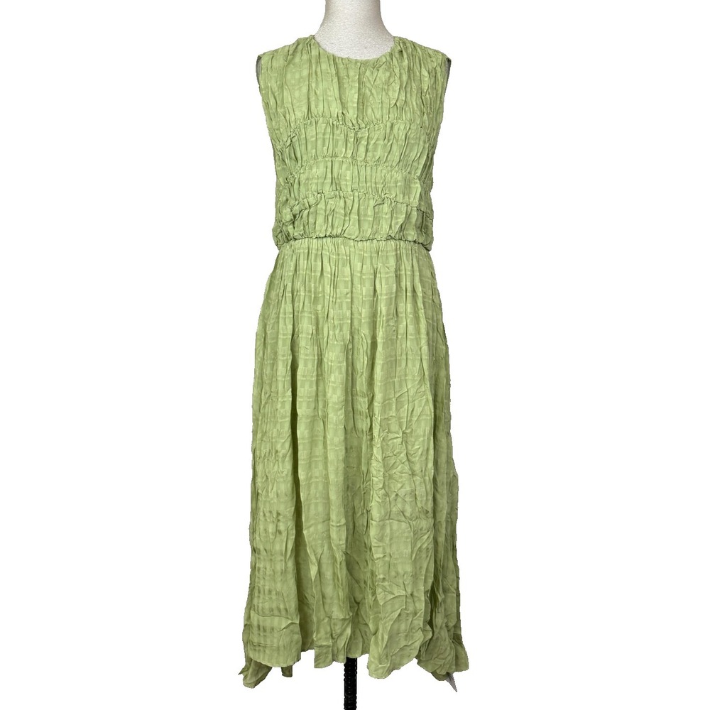 NEW ASOS DESIGN Maxi Dress Womens 12 Green Jacquard Pleated Check Sundress